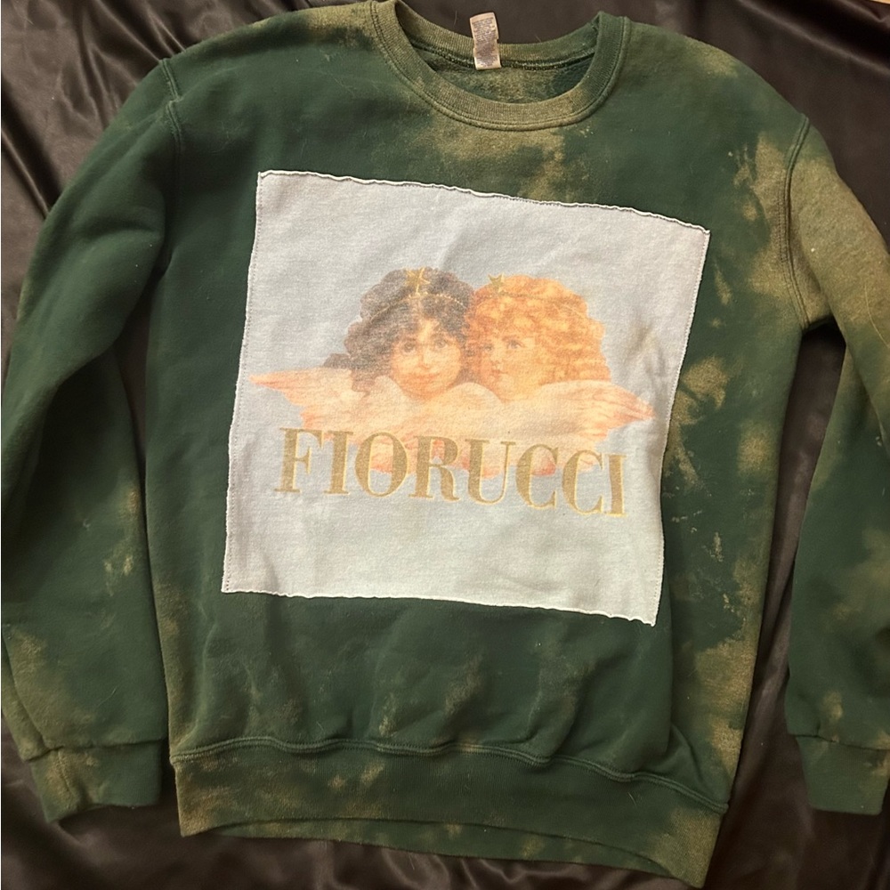 Max and gino’s green tie dye custom patch crewneck